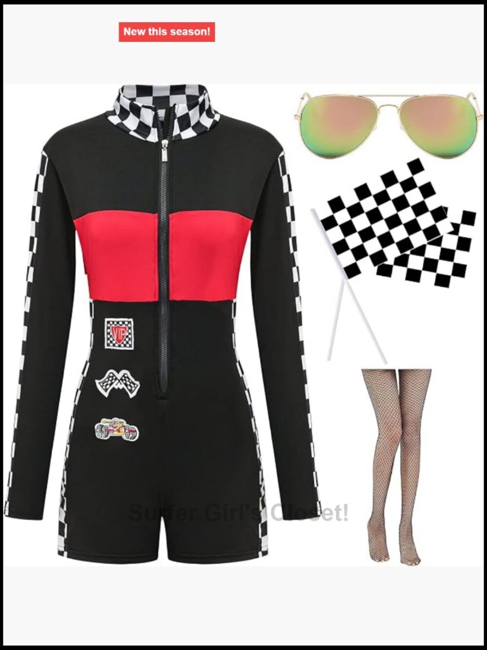 Sexy Race Car Driver Costume Jumper with Accessories Halloween Women